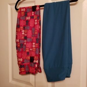 LuLaRoe (OS) 2 Pairs - Blue and Pink Leggings